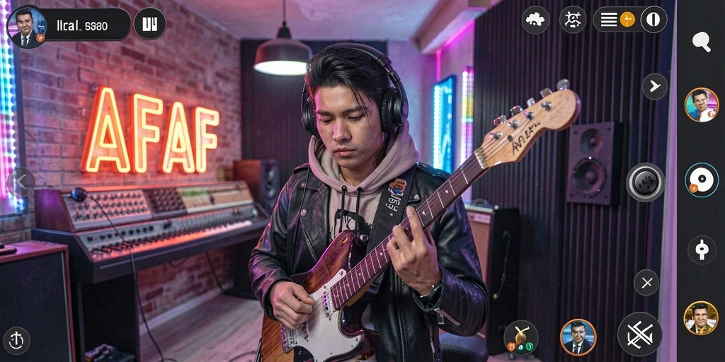 Tampilan gameplay AFAF dengan berbagai mode permainan musik.