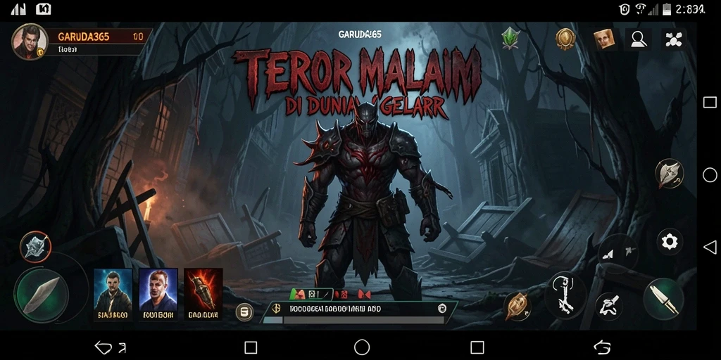 Screenshot menunjukkan momen menegangkan di dalam game Horror GARUDA365.