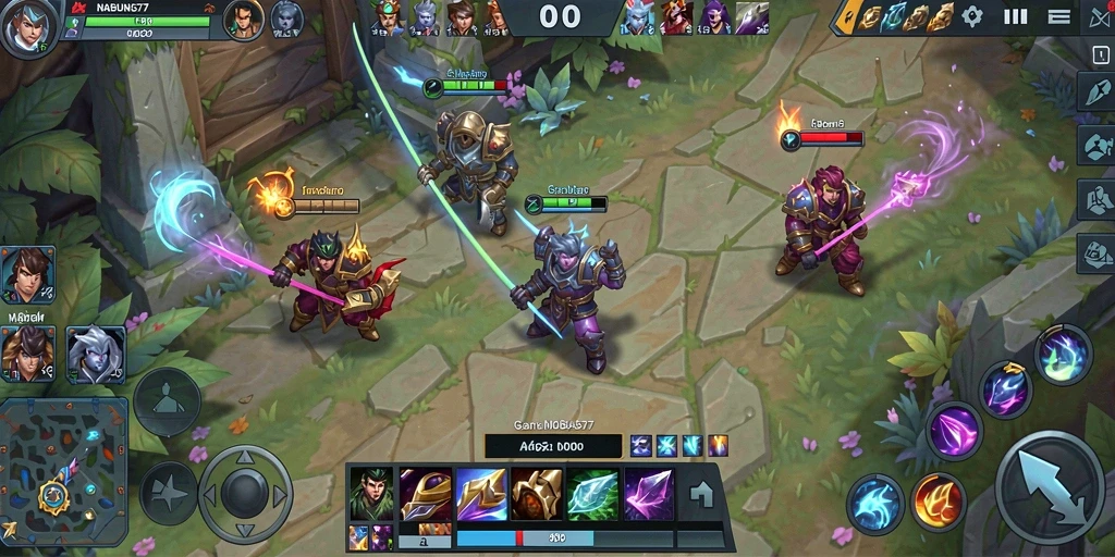 Tangkapan layar utama NABUNG77 menampilkan aksi seru dalam gameplay MOBA.