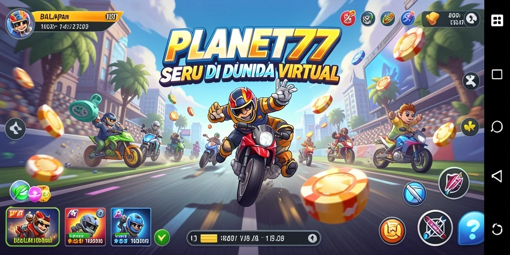Tampilan seru gameplay balapan di PLANET77 yang mendebarkan.