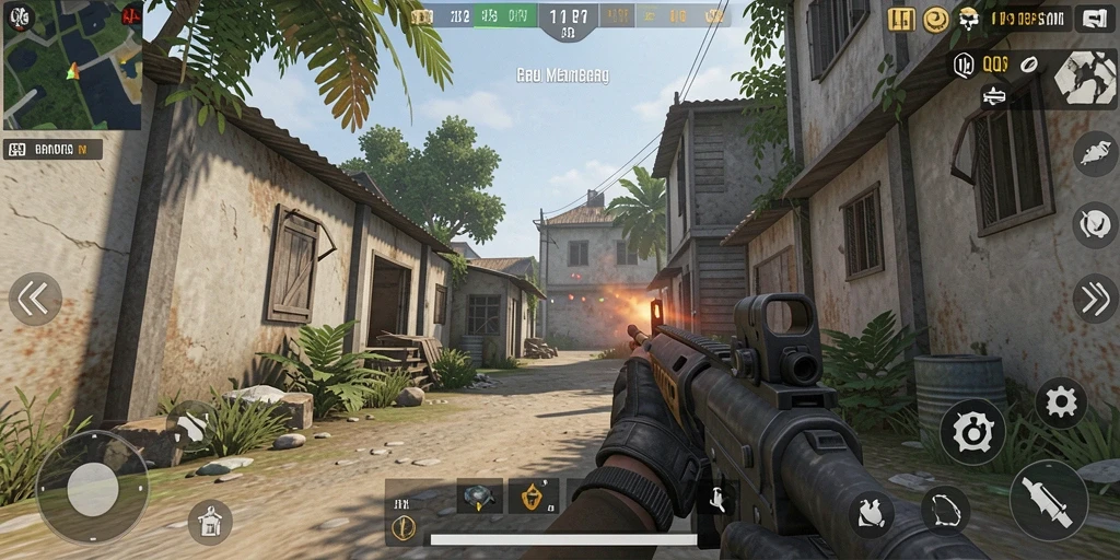 Tangkapan layar menampilkan aksi intens dalam game FPS QQRP.