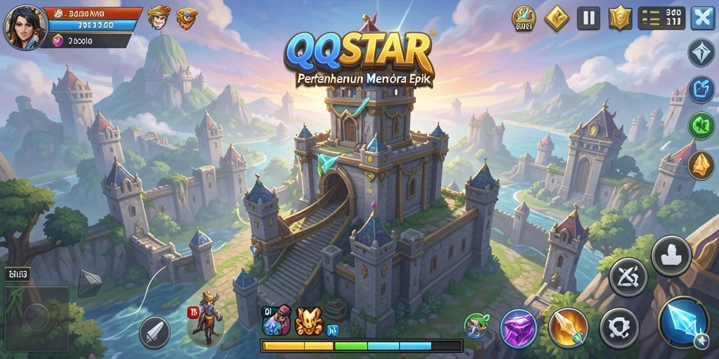 Screenshot gameplay QQSTAR dengan menara pertahanan yang strategis.
