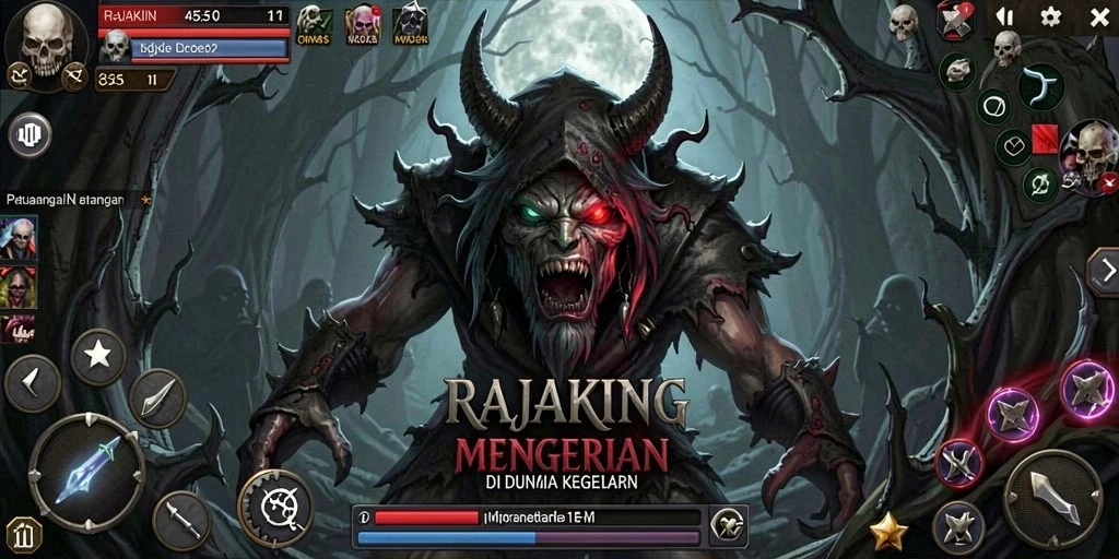 Tangkapan layar RAJAKING menampilkan suasana mencekam yang menyelimuti gameplay.