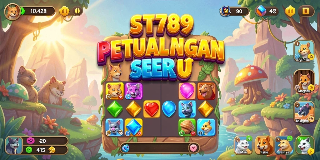 Tangkapan layar ST789 menampilkan gameplay seru mencocokkan permata.