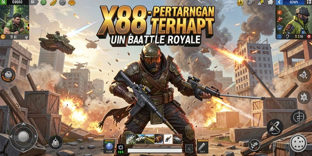 Gameplay X88 Battle Royale penuh aksi dan strategi.