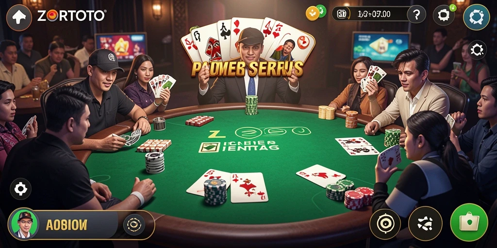 Tampilan gameplay seru di ZORTOTO dengan berbagai pemain poker.